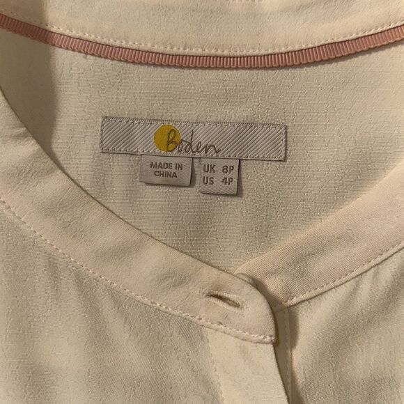 Boden 4P Ivory Yoke Collar Button Front Lace Eyelet Inset Long Sleeve Blouse - Picture 12 of 16